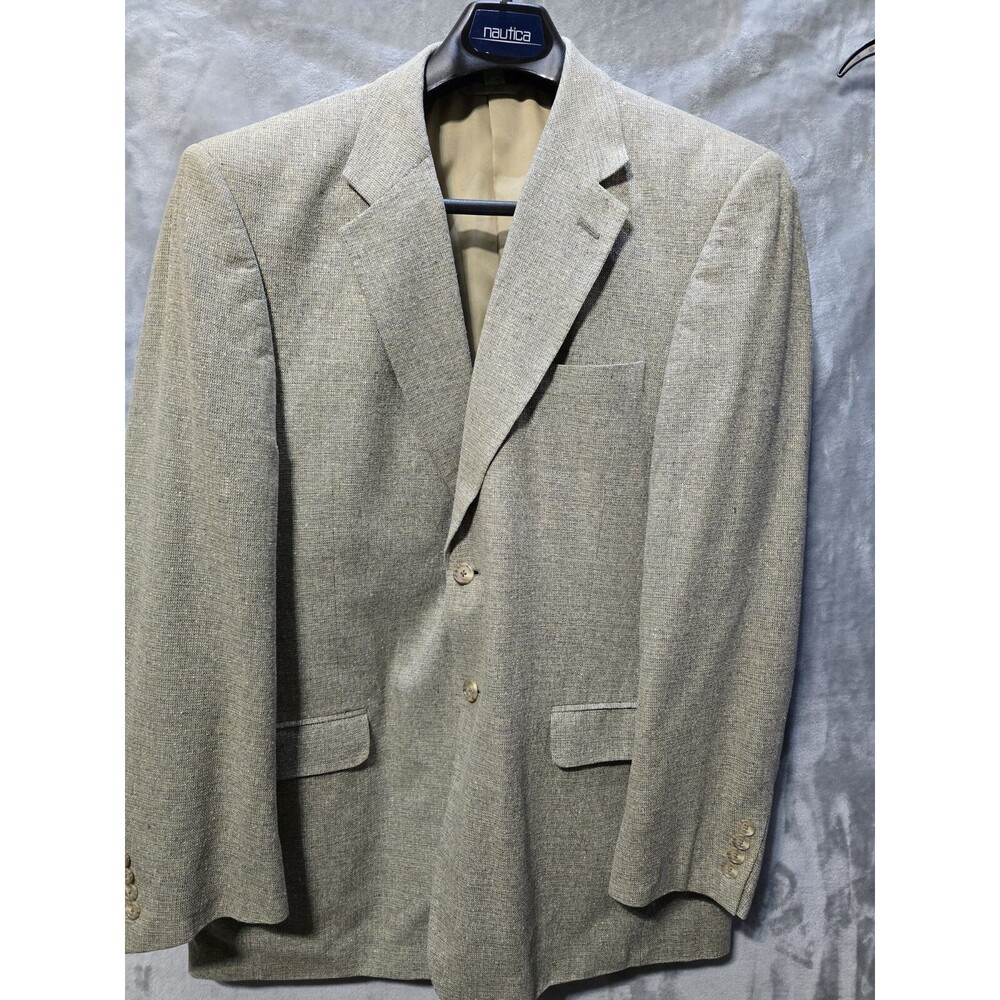 Vintage Meeting Street Mens Suit Coat Jacket Blazer 100% Silk Tan Brown Classic